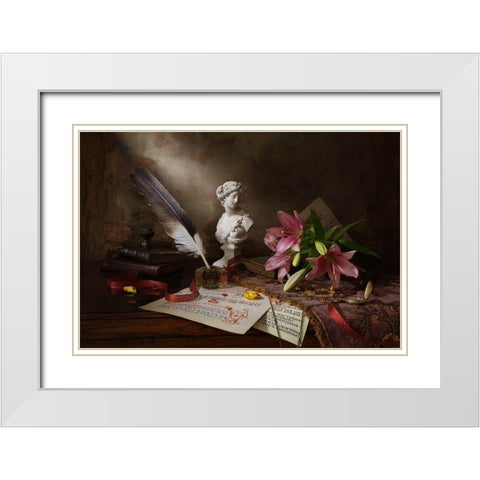 Still Life With Lily And Bust White Modern Wood Framed Art Print with Double Matting by Morozov, Andrey