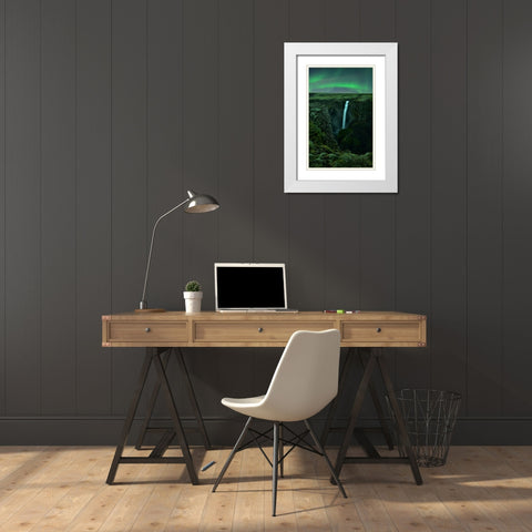 Green Night White Modern Wood Framed Art Print with Double Matting by Xu, Mei