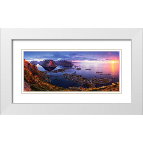 Lofoten Sunrise White Modern Wood Framed Art Print with Double Matting by Tanase, Sorin