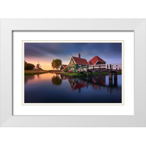 Zaanse Schans Green House White Modern Wood Framed Art Print with Double Matting by M. Garcia, Jesus