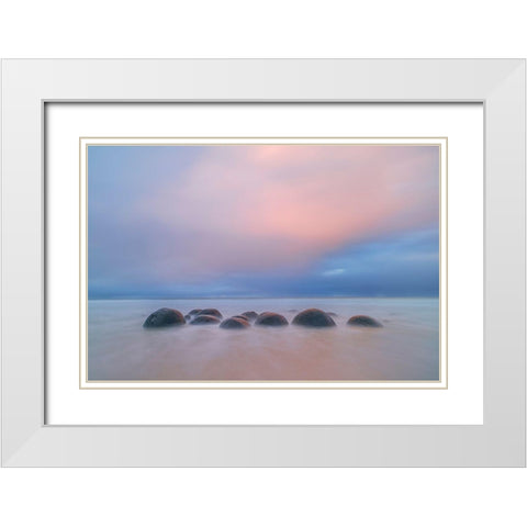 Moeraki Boulders White Modern Wood Framed Art Print with Double Matting by Zhu, Hua