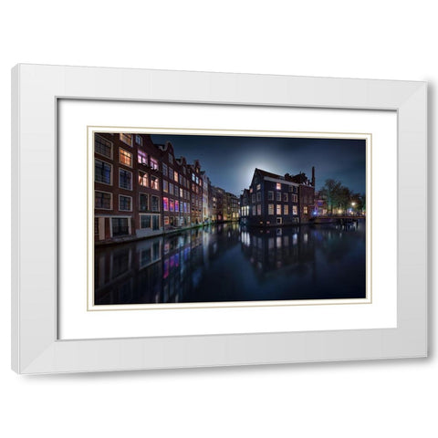 Moonlight Over Amsterdam White Modern Wood Framed Art Print with Double Matting by M. Garcia, Jesus
