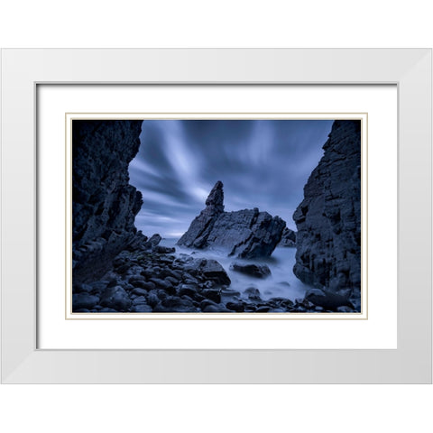 Crescent Head White Modern Wood Framed Art Print with Double Matting by Zhu, Jingshu