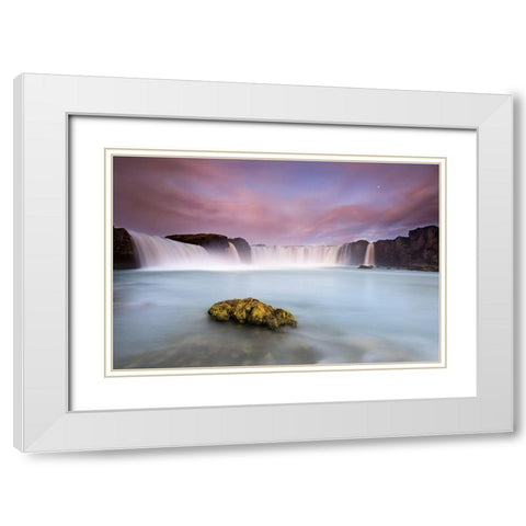 Godafoss And The Moon White Modern Wood Framed Art Print with Double Matting by Ruoppolo, Luigi