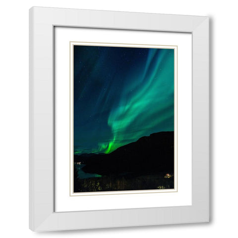 Northern Lights In October White Modern Wood Framed Art Print with Double Matting by Caroline Stroksnes, Mette