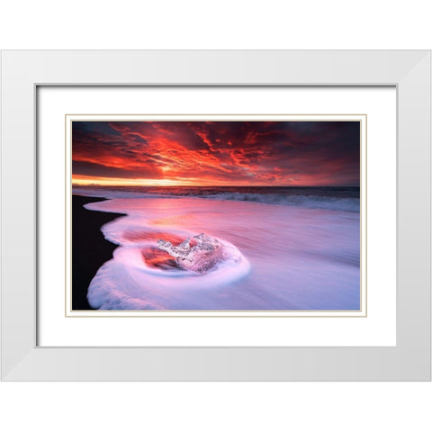 Ice And Fire White Modern Wood Framed Art Print with Double Matting by Zhu, Jingshu