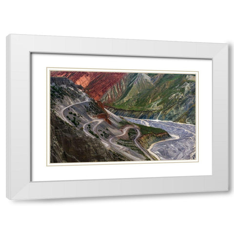 Winding Road And River White Modern Wood Framed Art Print with Double Matting by Heidi