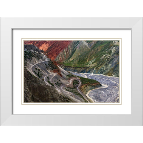 Winding Road And River White Modern Wood Framed Art Print with Double Matting by Heidi