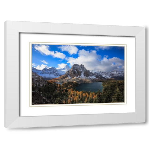 Sunburst Peak Sunrise White Modern Wood Framed Art Print with Double Matting by Zeng, Hong