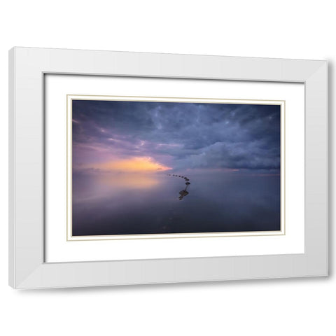 Colorful Sunrise White Modern Wood Framed Art Print with Double Matting by joanaduenas