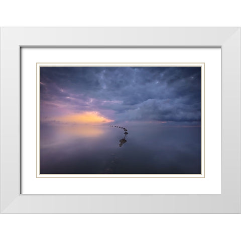 Colorful Sunrise White Modern Wood Framed Art Print with Double Matting by joanaduenas