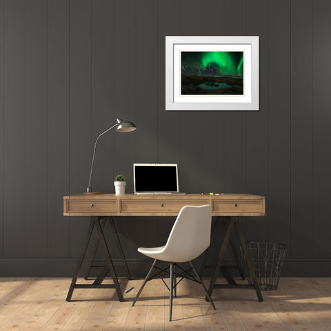 Vesturhorn White Modern Wood Framed Art Print with Double Matting by Zhu, Jingshu