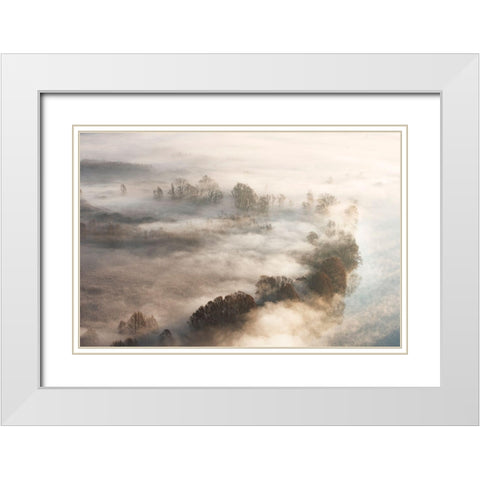 Trees In The Fog White Modern Wood Framed Art Print with Double Matting by Galimberti, Marco