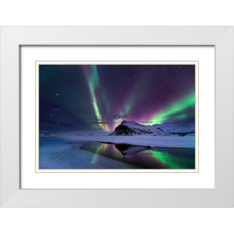 Northern Lights Reflection White Modern Wood Framed Art Print with Double Matting by Auf Dem, Andrea