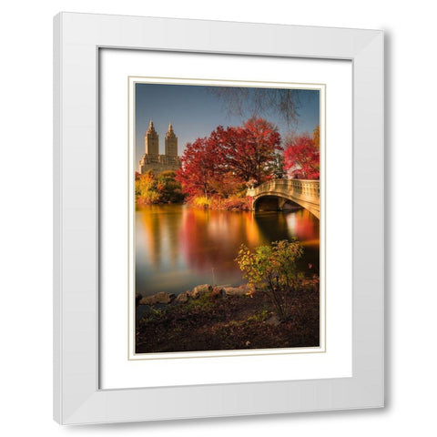 Fall In Central Park White Modern Wood Framed Art Print with Double Matting by R. Veizaga, Christopher