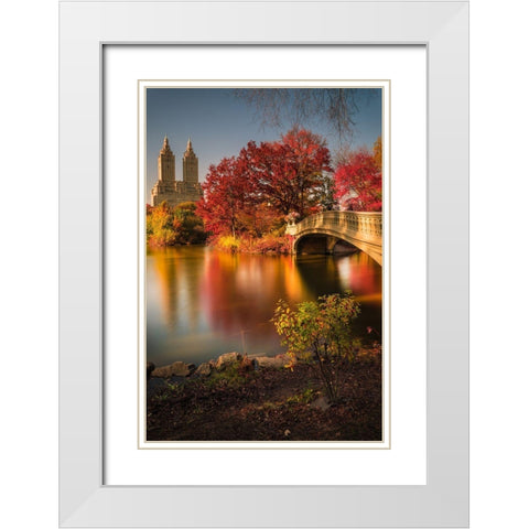 Fall In Central Park White Modern Wood Framed Art Print with Double Matting by R. Veizaga, Christopher