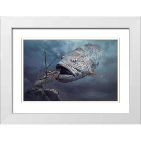 Ship Of Hope White Modern Wood Framed Art Print with Double Matting by Almawash, Sulaiman