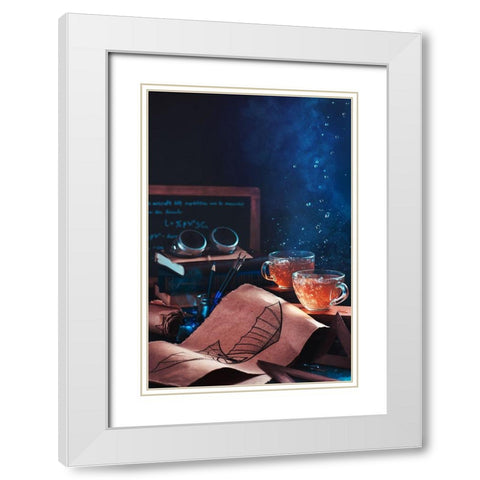 Steampunk Tea (With Goggles And Blueprints) White Modern Wood Framed Art Print with Double Matting by Belenko, Dina