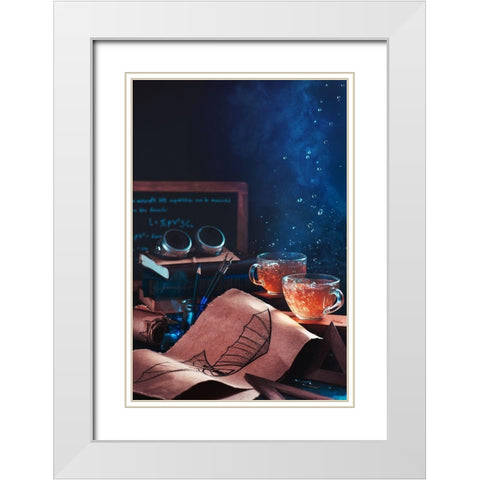 Steampunk Tea (With Goggles And Blueprints) White Modern Wood Framed Art Print with Double Matting by Belenko, Dina