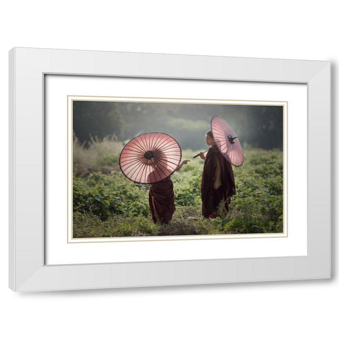 Friend White Modern Wood Framed Art Print with Double Matting by Intarob, Sarawut