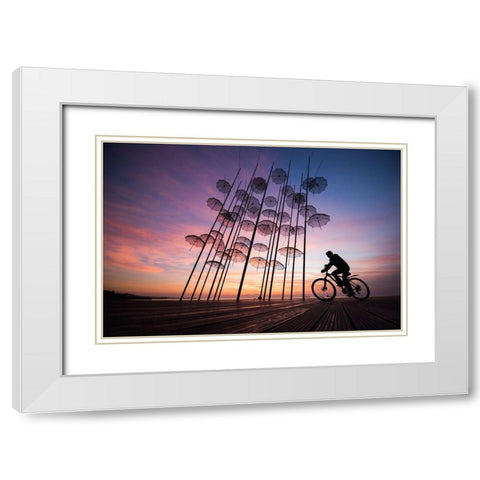 Umbrellas White Modern Wood Framed Art Print with Double Matting by Karakaya, Melih