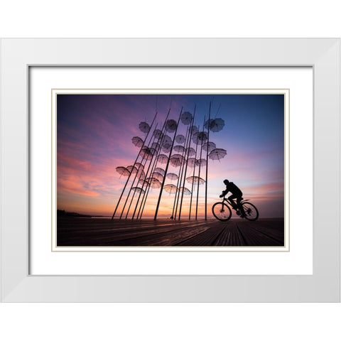 Umbrellas White Modern Wood Framed Art Print with Double Matting by Karakaya, Melih