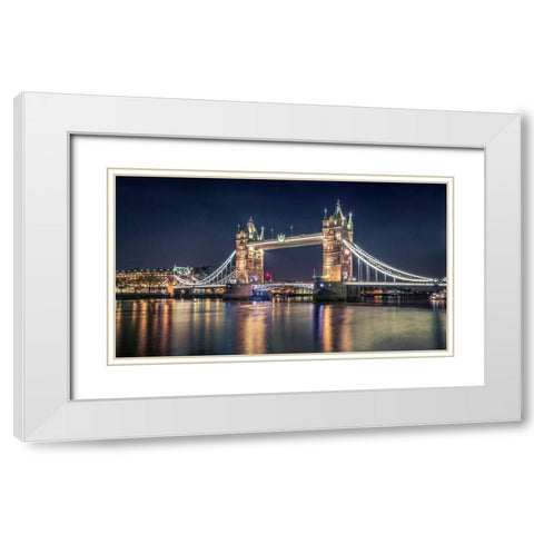 Night At The Tower Bridge White Modern Wood Framed Art Print with Double Matting by El Assy, Nader