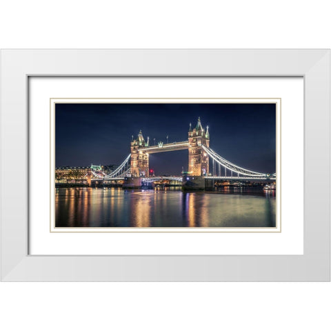 Night At The Tower Bridge White Modern Wood Framed Art Print with Double Matting by El Assy, Nader
