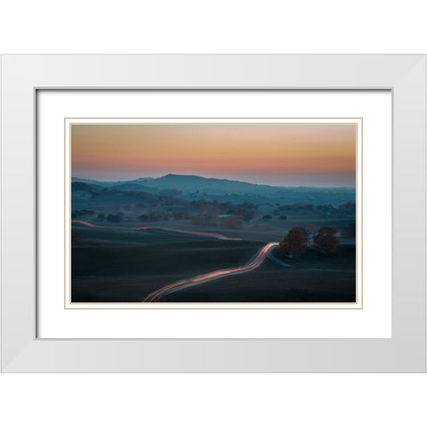 Prairie Dusk White Modern Wood Framed Art Print with Double Matting by Mei, C.