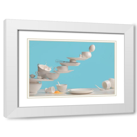 One Touch Omelette White Modern Wood Framed Art Print with Double Matting by Belenko, Dina