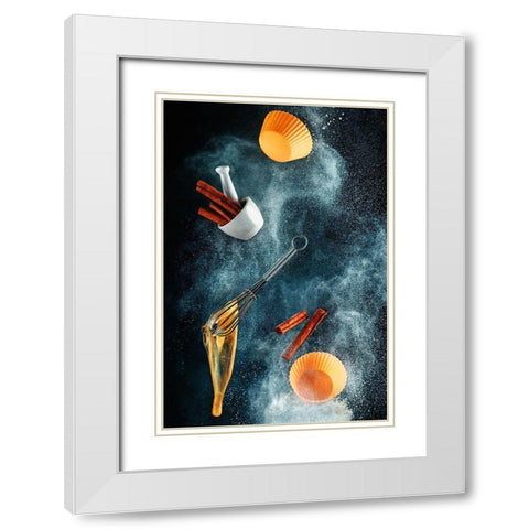 Kitchen Mess: Cinnamon Cupcake White Modern Wood Framed Art Print with Double Matting by Belenko, Dina