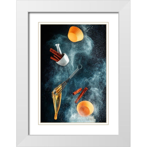 Kitchen Mess: Cinnamon Cupcake White Modern Wood Framed Art Print with Double Matting by Belenko, Dina
