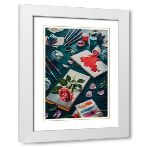 Painting Flowers: Stains And Sketches White Modern Wood Framed Art Print with Double Matting by Belenko, Dina