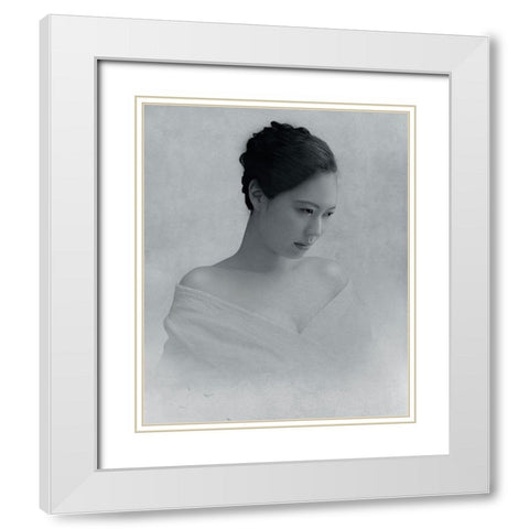 Portrait Of A Woman To Drop The Line Of Sight White Modern Wood Framed Art Print with Double Matting by Hattori, Fuyuki