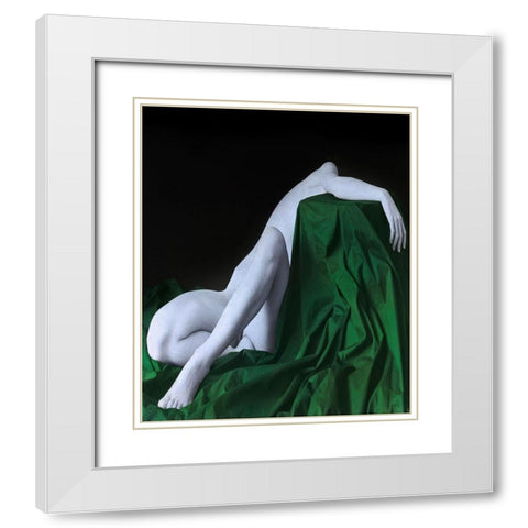 Nude On The Green Cloth White Modern Wood Framed Art Print with Double Matting by Hattori, Fuyuki