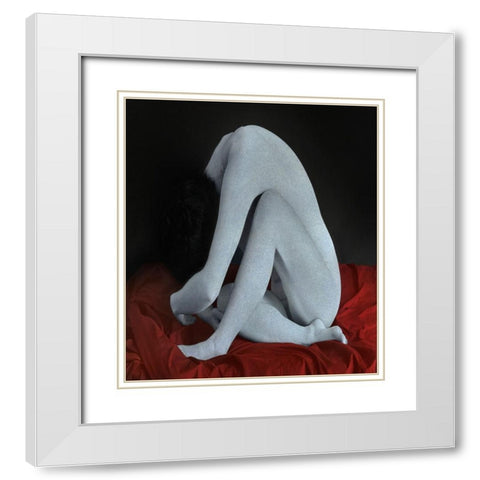 Nude On The Red Cloth White Modern Wood Framed Art Print with Double Matting by Hattori, Fuyuki