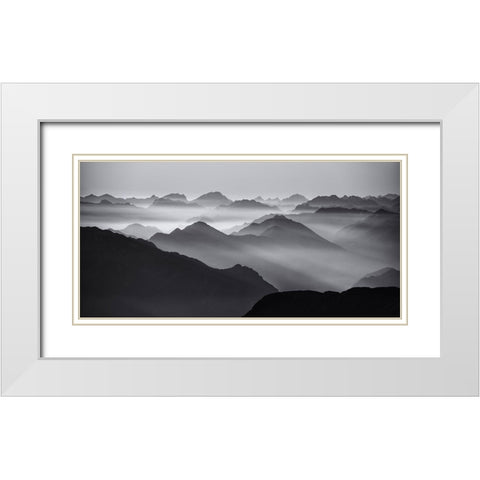 Mountain Layers White Modern Wood Framed Art Print with Double Matting by Krivec, Ales