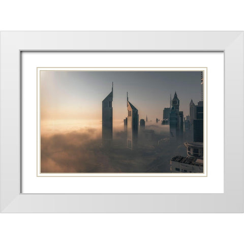 Fog Lockdown On The City Of Steel White Modern Wood Framed Art Print with Double Matting by Huang, Stan