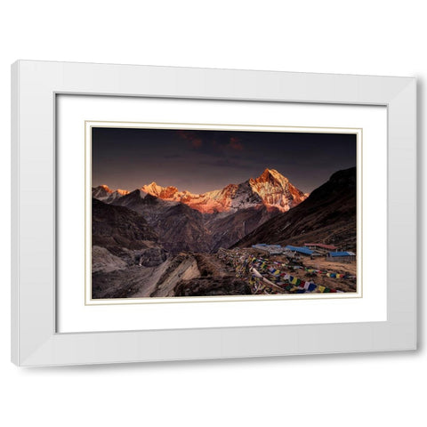 Annapurna Base Camp White Modern Wood Framed Art Print with Double Matting by Le Manz, Richard