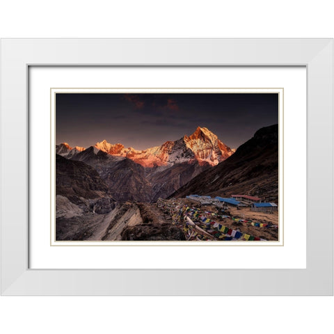 Annapurna Base Camp White Modern Wood Framed Art Print with Double Matting by Le Manz, Richard