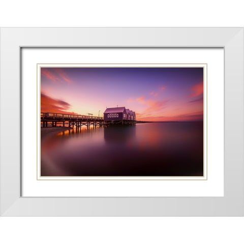 Busselton Sunset White Modern Wood Framed Art Print with Double Matting by Zhang, Despird