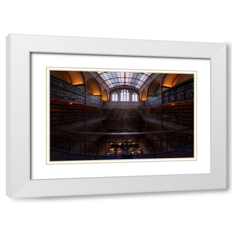 Rijksmuseum Library White Modern Wood Framed Art Print with Double Matting by M. Garcia, Jesus
