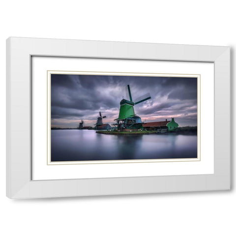 The Green Windmill White Modern Wood Framed Art Print with Double Matting by M. Garcia, Jesus