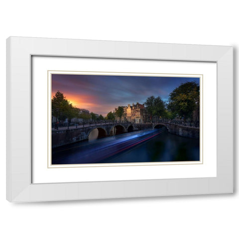 Amsterdam Sunset White Modern Wood Framed Art Print with Double Matting by M. Garcia, Jesus