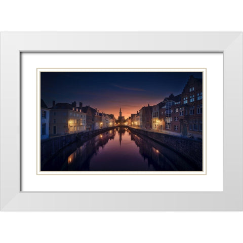 Sunset In Brugge White Modern Wood Framed Art Print with Double Matting by M. Garcia, Jesus