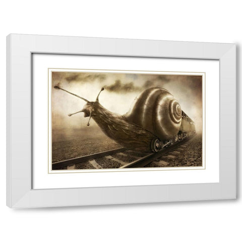 Snail Mail White Modern Wood Framed Art Print with Double Matting by Kiciak, Christophe