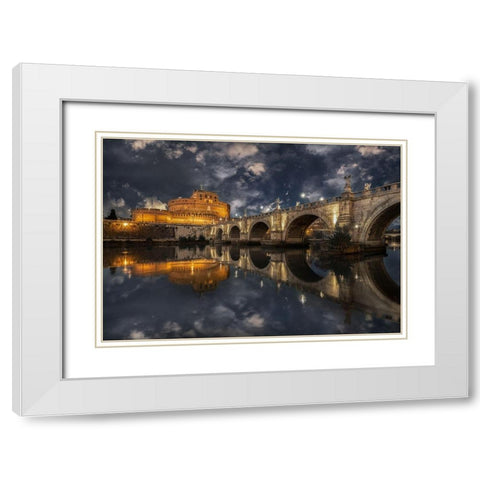 Arches And Clouds. White Modern Wood Framed Art Print with Double Matting by Cuomo, Massimo