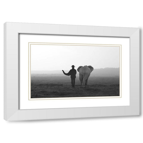 Elephant Man White Modern Wood Framed Art Print with Double Matting by Ghazanfari, Ghazale