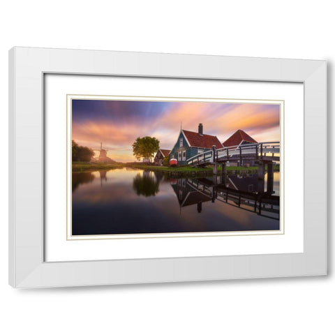 Zaanse Schans White Modern Wood Framed Art Print with Double Matting by F. Turienzo, Carlos