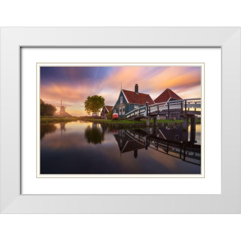 Zaanse Schans White Modern Wood Framed Art Print with Double Matting by F. Turienzo, Carlos